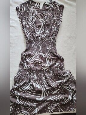 Soaked in Luxury Brown & White Abstract Print Smocked Tiered Midi Dress